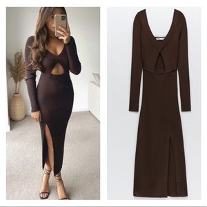 NWT Zara cut out knit chocolate dress